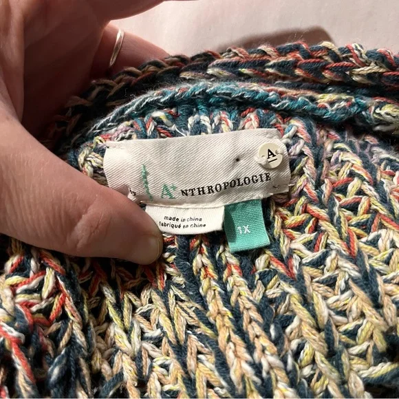 Anthropologie Multicolor Chroma Chunky Knit V-Neck Sweater 1X - Picture 14 of 16